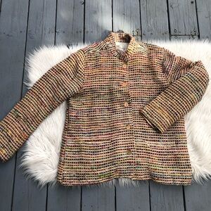 Vintage Territory Ahead Tweed Multicolor High Collar Tan Womens Jacket size L